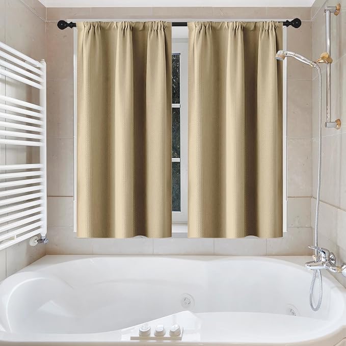 Shower Curtain Set, for Bathroom Decor 72" x 72", Modern Beige | Beige Waffle Textured Solid Waffle Textured Cloth Waterproof Matching Window Shower Curtain 36 x 30 Inches