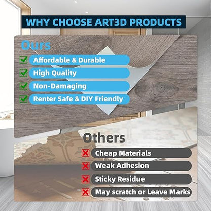 Art3d 15 Sq.ft Peel and Stick Floor Tiles, 10Pcs Luxury Vinyl Plank Flooring Wood Look, 36" × 6" Adhesive and Waterproof Tile Sticker for Bedroom, Living Room, Kitchen, Teak