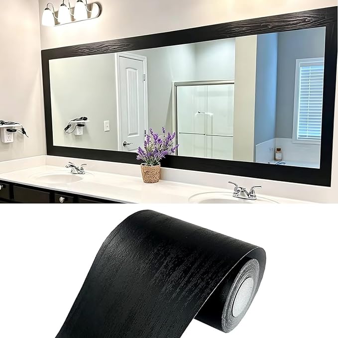 Teemall 10M Black Wood Grain Removable PVC Waterproof Border Wall Decor Removable Self Adhesive Kitchen Bathroom Tiles Sticker Wallpaper 4.2x390 (4inch)