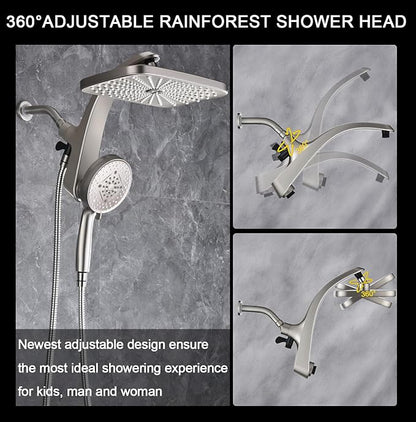 12" High Pressue Rain Shower Head with Handheld, 9 Sprays Hand Showerhead | Shower Heads with Handheld Spray Combo, Dual Head, Built-in Magnetic Docking, Power Jets, 59" Shower Hose, Nickel 1.8GPM
