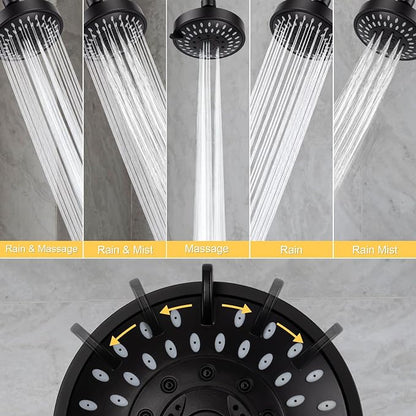 AISOSO Shower Head, 5 Modes High Pressure Shower Heads for Relaxed Shower Experience, 4.1 Inch Bathroom Fixed Showerhead Even at Low Water Pressure for Powerful Spray, Matte Black