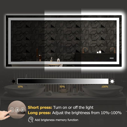 Hivone 72"X32" LED Bathroom Mirror with Lights, Anti-Fog, Dimmable, Backlit + Front Lit, Smart Bathroom Vanity Mirror, Memory Function, Shatterproof, Tempered Glass (Horizontal/Vertical)