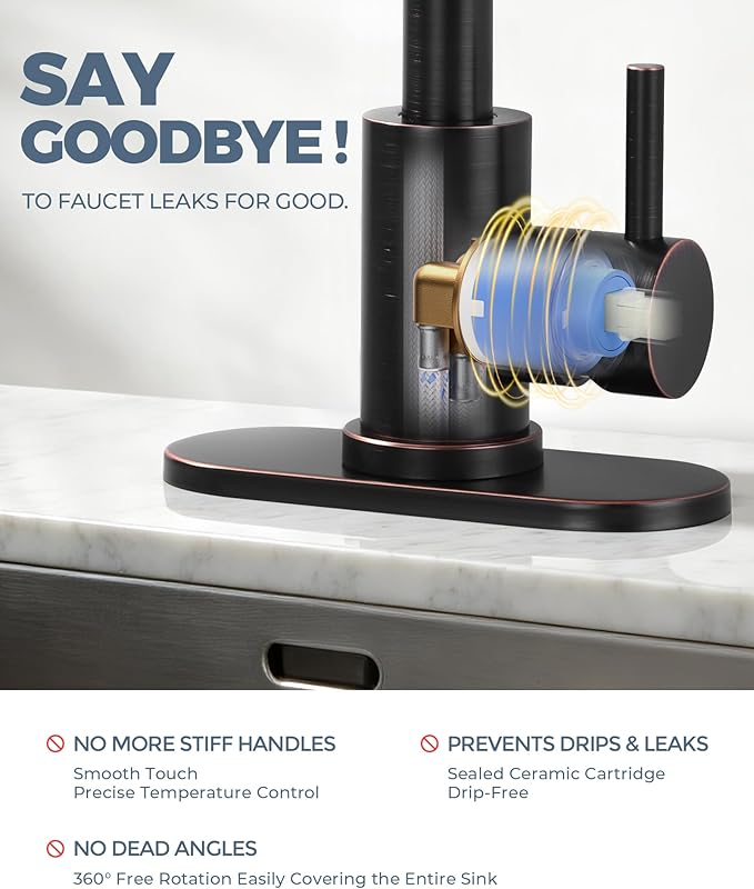 Modern Bar Sink Faucet: Single-Handle Oil Rubbed Bronze Bathroom Kitchen Sink Faucet, 1 Hole Wet Bar Sink Faucets with 360°Swivel Spout for bar RV Laundry Farmhouse