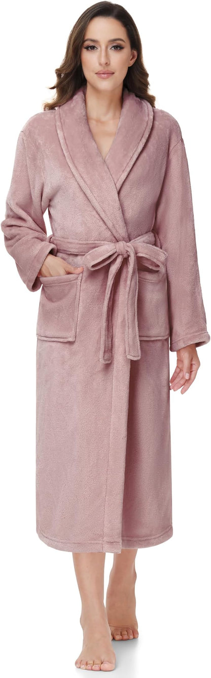 Fluffy Soft Robes for Women, Warm Fleece Womens Robe, Cozy Bathrobe | Plush Bathrobe for Women, Long Fuzzy Lightweight Bath Robe with Pockets for Shower Spa Hotel House Pool