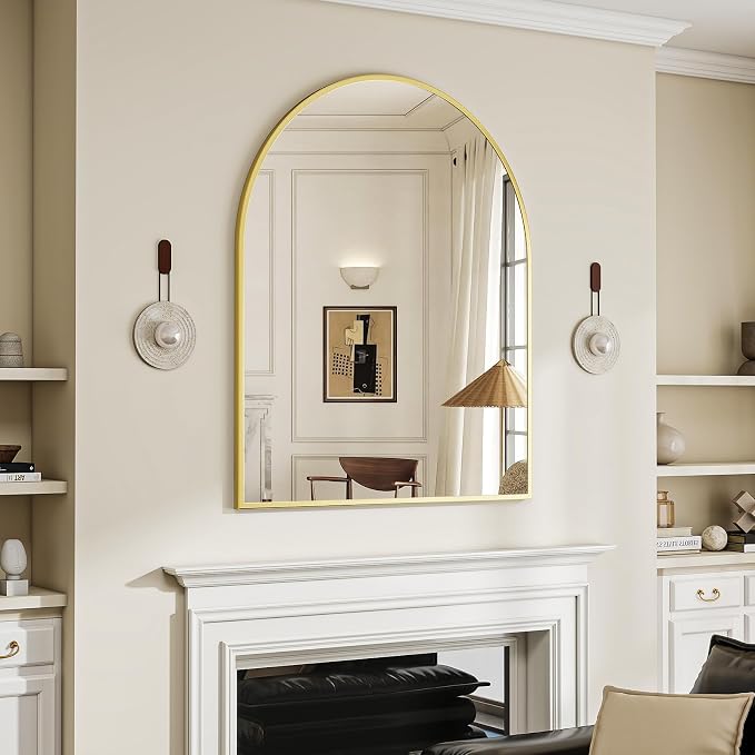 BEAUTYPEAK 32"x42" Arch Bathroom Wall Mirror, Gold | Wall Mounted Vanity Metal Frame Mirror for Bedroom, Entryway, Living Room, Fireplace
