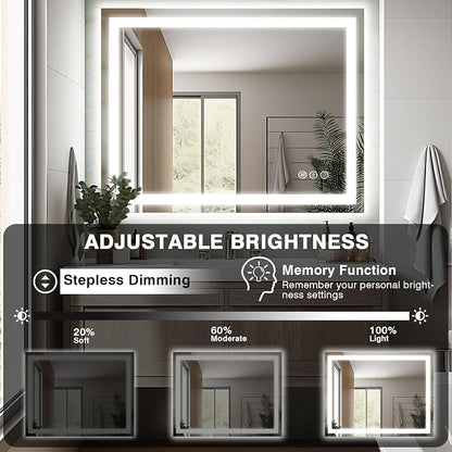EchosLife 40"x32" LED Bathroom Mirrors for Wall | Backlit + Front Lit, Anti-Fog, Stepless Dimmable, 3 Colors, Memory, Tempered Glass, UL Listed, Horizontal/Vertical