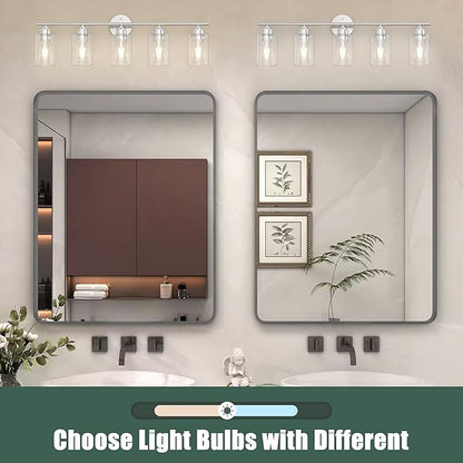 Espird Bathroom Vanity Light Fixtures Brushed Nickel Bathroom Lighting Fixture, 5 Lights Bathroom Light Fixture Over Mirror, Modern Black Vanity Light, Wall Sconces with Glass Shades