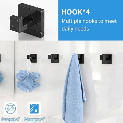Gypie Bathroom Accessories Set Wall Mounted, 10-Piece 24In Matte Black | Stainless Steel Modern Wall Mount Towel Racks for Bathroom Towel Bar Set
