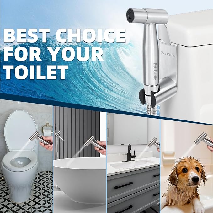 Stainless Steel Toilet Bidet Sprayer Head,Brushed Nickel | for Toilet,personal hygiene cleaning, bathroom cleaning, pet bathing,G1/2 interface.