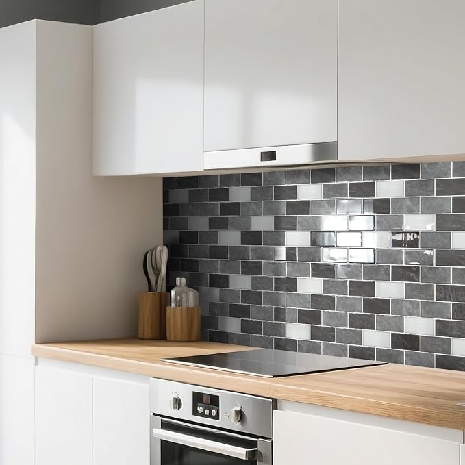 Art3d 10-Pack Subway Tiles Peel and Stick Backsplash, Granite, 12 x 12 Inch | Thickened Design, No Warping, Durable, Self-Adhesive, Sturdy, for Kitchen, Bedroom, Ideal for New Home Buyers, Future Movers