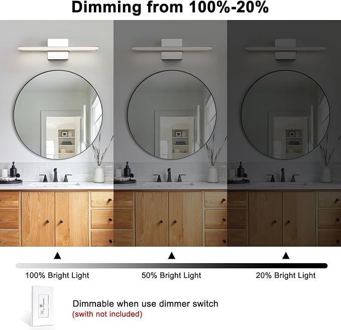 Modern Bathroom Vanity Light 15.7 inch 12W Dimmable 5CCT Led Bath Lights Fixture Over Mirror, Chrome Vanity Light for Bathroom Mirror Cabinets