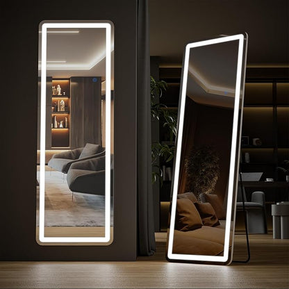 DUMOS 21"x 64" LED Full Length Mirror with Lights, Lighted Floor Full Body Mirrors with 3 Color Lighting, Wall Mounted Stand Mirror for Bedroom, Dressing Room, Living Room, Bathroom