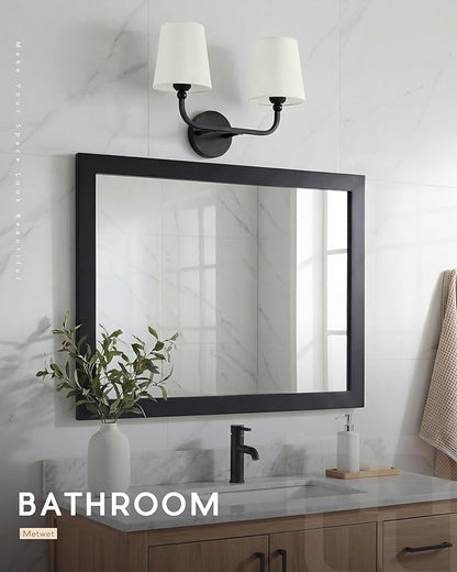 2-Light Bathroom Light Fixtures, Matte Black Vanity Lights, Double Wall Sconce with Beige Fabric Shade, Modern Sconces Wall Lighting for Hallway Bedroom Stairway, VL837-MB-B-2