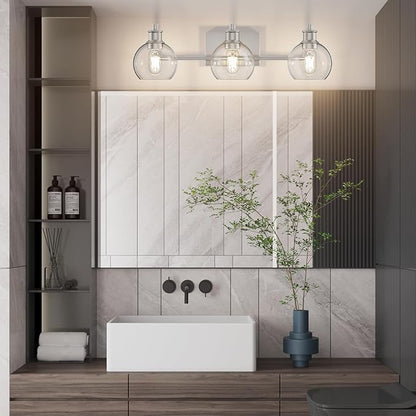 Tipace 3 Lights Vanity Light Bathroom Light Fixture Over Mirror for Bathroom Glass Shade Lights Brushed Nickel Vintage Lighting Fixture(Exclude Bulb)