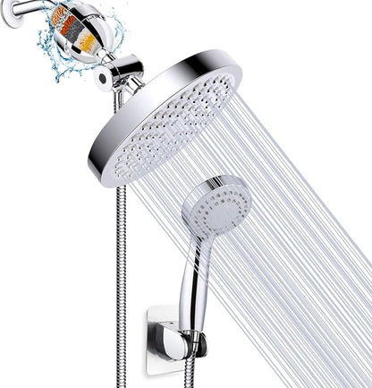 Filtered Shower Head with Handheld, High Pressure Rainfall Shower Head | Filter for Hard Water, Removes Chlorine & Impurities, 60'' Hose, Adjustable Holder, Chrome Finish (Silver)