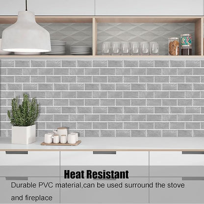 12-Sheet Grey Peel and Stick Wallpaper, Subway Tile 6''x12'' Self Adhesive Wall Tiles Waterproof PVC Stick on Backsplash Vinyl Decorative Tiles Stickers for Kitchen Bathroom