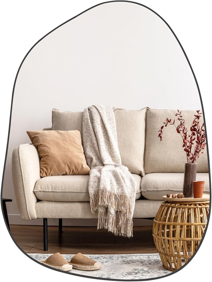 PERFNIQUE Irregular Asymmetrical Wall Mirror, 32"x24" Black Bathroom Mirror | Decorative modern unique mirror. HD glass mirror for bedroom, living room, entryway, mantel and vanity decor