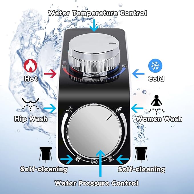 ANALIM Bidet Attachment for Toilet Seat, Non-Electric Bidet Hot and Cold Fresh Water for Frontal & Rear Wash with Self-cleaning Dual Nozzles and Adjustable Pressure Control