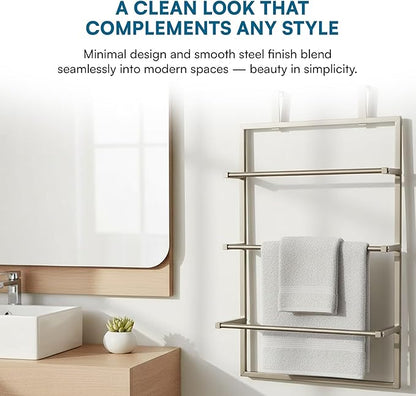 Honey-Can-Do Over-The-Door 3-Tier Towel Rack - Chrome Steel Bathroom & Closet Storage Organizer for Hanging Towels, Clothes, Robes
