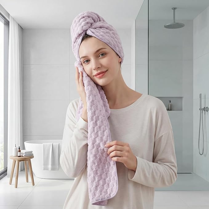 REDKISS 4 Pack Purple Microfiber Bath Towels - Large Shower Towels Set for Bathroom, Super Absorbent Towel Set of 4 Lagre, Quick Dry Bathroom Towel for Spa, Gym,Travel, Lint Free, Ultra Soft