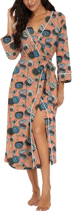 PrinStory Womens Robe Long Knit Bathrobe Lightweight Soft Robes Ladies Bath Robe