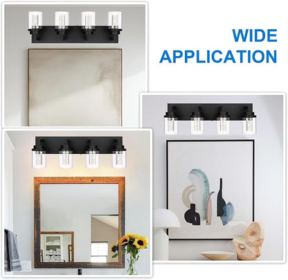 MELUCEE 4-Light Dimmable Black Vanity Lights for Bathroom 3000K-6000K | 5 Color Temperature Bubble Crystal LED Bathroom Lighting Fixtures Over Mirror,LED Wall Sconce with Clear Glass Shade