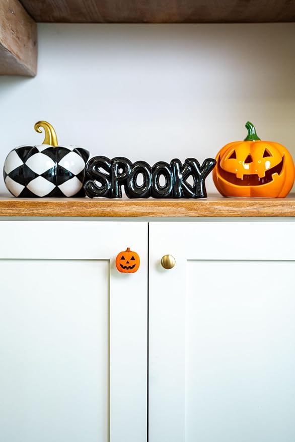 Knobēz 12pk Jack o Lantern Decorative Knob Covers for Halloween Decor | Stretchy autumn seasonal accents fit 1 to 1.5 in round or square cabinet hardware for kitchen, bathroom, and dressers