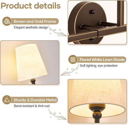 Bathroom Light Fixtures, 3-Light Oil-Rubbed Bronze Vanity Lights, Bathroom Lighting Fixtures Over Mirror with Flared Linen Shade, Modern Wall Sconces for Living Room Hallway
