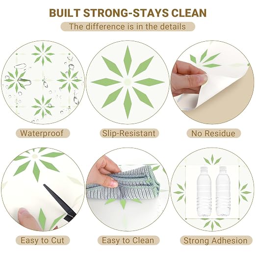 Peel and Stick Floor Tile, 7.9"x7.9" Vinyl Flooring for Bathroom Kitchen, Waterproof Non-Slip Durable Self-Adhesive Easy DIY Removable