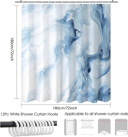 Mocsicka Shower Curtains for Bathroom, Blue Marble Shower Curtain for Bathroom, Abstract Blue and White Shower Curtain Modern Art Decor Waterproof Bath Curtain for Modern Bath Decor, 72 X 72 Inch