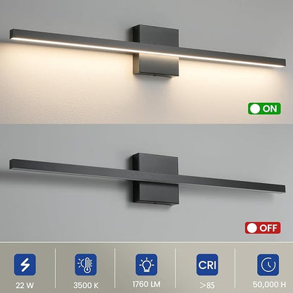 Black Bathroom Vanity Light - 31.5 inch Modern Bathroom Light Fixture Over Mirror 22W LED Dimmable Wall Sconce Lighting Fixture for Bedroom