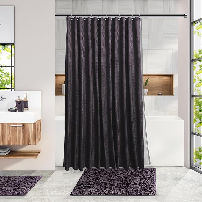 Clara Clark Purple Bathroom Set, Bathroom Sets with Shower Curtain and Rugs | 22 Piece Bathroom Accessories Set with Toothbrush Holder, Soap Dispenser, Soap Dish, Toilet Brush, and Bathroom Trash Can