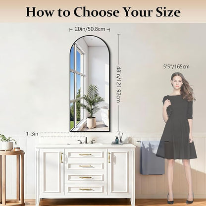 COFENY Arched Mirror, 20’x48’’ Black Arch Mirror for Bathroom, Arched Bathroom Mirror with Frame, Modern Wall Mounted Mirror for Over Sink Mantle Bedroom Vanity Living Room Entryway