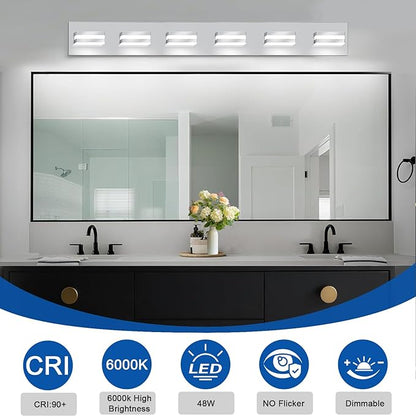 IZORRO LED Modern Bathroom Lights Fixtures(6-Light,Dimmable),Chrome Acrylic Wall Lighting,Vanity Lights for Bathroom Over Mirror - 6000k 36In （No Assembly Required）