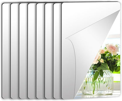 JUNEBRUSHS 8 Pack Self Adhesive Acrylic Mirror, 4X 6 Inch Mirror Tiles | Flexible Plastic Mirrors Sheets Wall Stickers,2MM Thick Mirrors,Frameless Small Mirror
