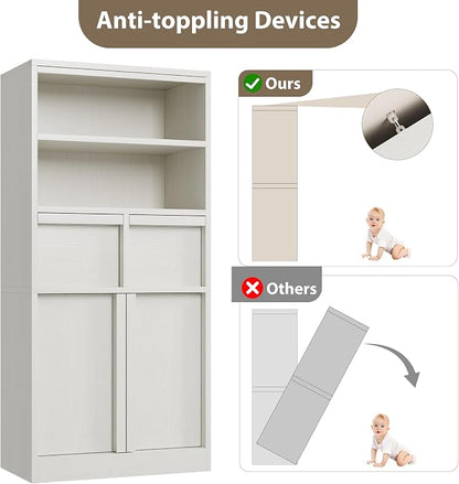 Garvee Tall Bathroom Cabinet, Floor Storage Cabinet with Doors & 2 Drawers, 51" H Tall Organizer Cabinet Freestanding for Bathroom, Living Room, Kitchen & Pantry (White)
