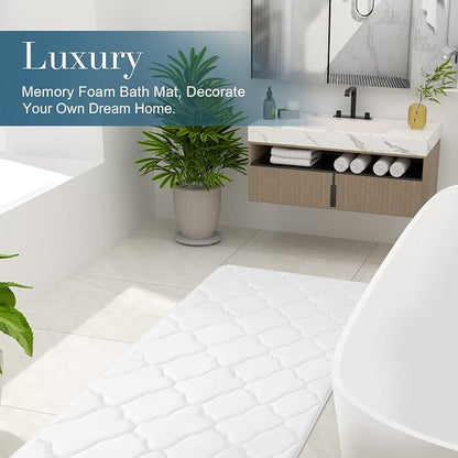 OLANLY Memory Foam Bath Mat Rug 24x16, Ultra Soft and Absorbent Bathroom Rugs, Non-Slip, Comfortable, Machine Washable Bath Carpet for Bathroom Floor, Tub, Shower and Home Decor Accessories, White