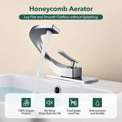 Single Hole Bathroom Sink Faucets,Brass Vainty Faucet Chrome Finish | Lead-Free, Single Handle Faucet for Sink, Vanity, RV, Lavatory, Suitable for 1 or 3 Holes Faucet