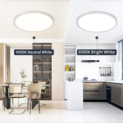 20 Inch Flush Mount Ceiling Light, Bright 40W Dimmable LED Fixture 4000LM, 3000K/4500K/6000K Adjustable, Durable Round Ceiling Lamp for Bedroom, Kitchen, Living Room, Dining Room, Bathroom, Silver