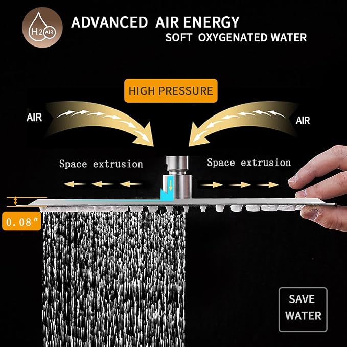 12 Inch Rain Shower Head High Pressure Rainfall Shower Head Chrome | Square Rain Bathroom Showerhead, High Flow, Large Stainless Steel, Ceiling Mounted, Wall Mounted, Waterfall Full Body