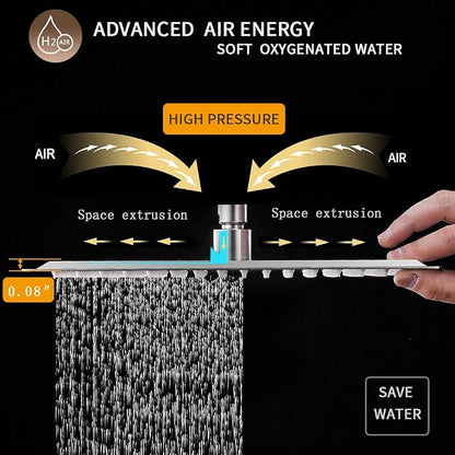 12 Inch Rain Shower Head High Pressure Rainfall Shower Head Chrome | Square Rain Bathroom Showerhead, High Flow, Large Stainless Steel, Ceiling Mounted, Wall Mounted, Waterfall Full Body