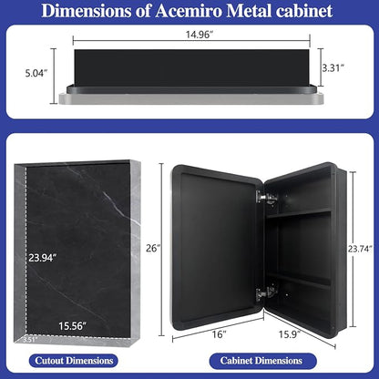 16" x 26" Bathroom Medicine Cabinet with Mirror Door, Brushed Nickel Stainless Steel Frame, Recessed or Surface Mounted,Storage Cabinet with Adjustable Metal Shelves,Upgraded Version