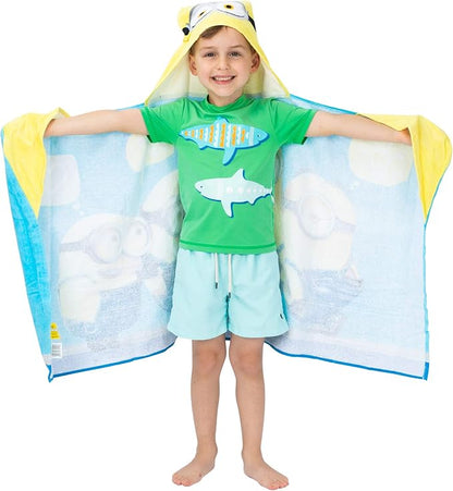 Despicable Me Minions Bath/Pool/Beach Soft Cotton Terry Hooded Towel Wrap, 24" x 50", By Franco Kids