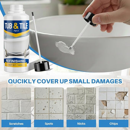 Tub and Tile Paint, 3.5 oz Tub Paint for Bathtub, 1-Part Bathtub Touch Up Paint White for Sink Bathroom Kitchen Countertop, Water Based & Low Odor, Semi-Gloss white,5-5.5 sq ft (No Need Part B)