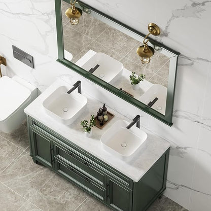 KINGWONG 15" Ceramic Vessel Sink, White Square Bathroom Sink Above Counter | Easy-Clean Porcelain Vanity Sink with Rounded Corner & No Overflow, Compact 15.15" Design for RV, Powder Room, Small Space