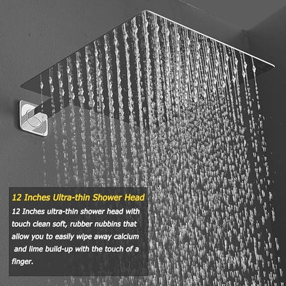 Chrome Shower System Bathroom Shower Faucet Set with Tub Spout Wall Mounted 12 Inch Shower Head and Handle Set with Handheld 3 Function Tub and Shower Trim Kit with Rough-in Valve