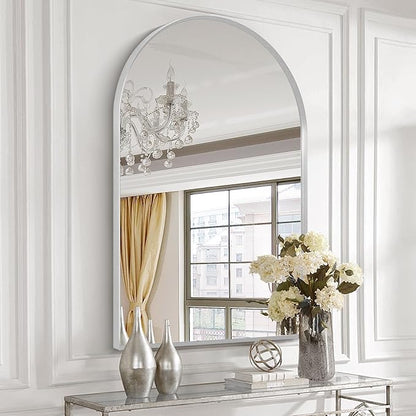30" x 40" Silver Arched Mirror, Large Arch Bathroom Vanity and Wall Decor Mirror for Living Room, Bedroom, Entryway, Fireplace Mantel (Tempered Glass)