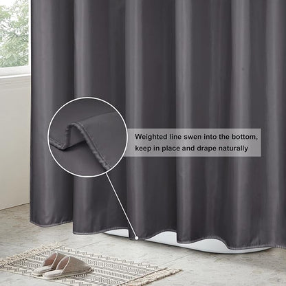 EurCross Dark Gray Fabric Longer Shower Curtain Liner 72 x 84 inch Length,Water Repellent Durable Solid Grey Extra Long Shower Curtains for Bathroom with Hooks