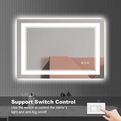 48x32 Inch LED Bathroom Mirror with Lights | Front and Backlit, 3 Colors, Dimmable, Memory, Anti Fog, Shatterproof, Horizontal/Vertical, Lighted Mirrors for Bathroom Wall