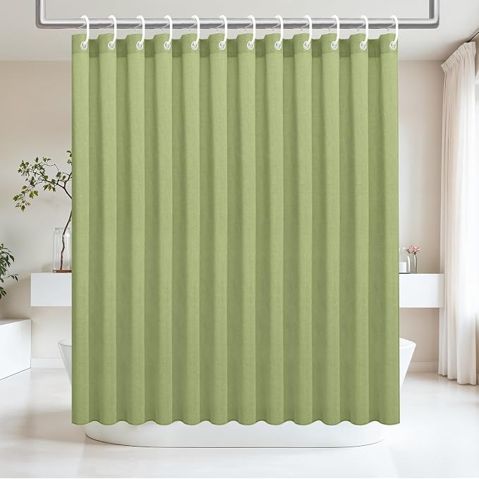 Ga-Geetopia Linen Textured Shower Curtain Set with Hooks, Hotel Luxury, Weighted Hem, 72W x 72L, Sage Green